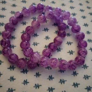 AMETHYST SET OF TWO BEAD BRACELETS FITS 6 TO 8 IN